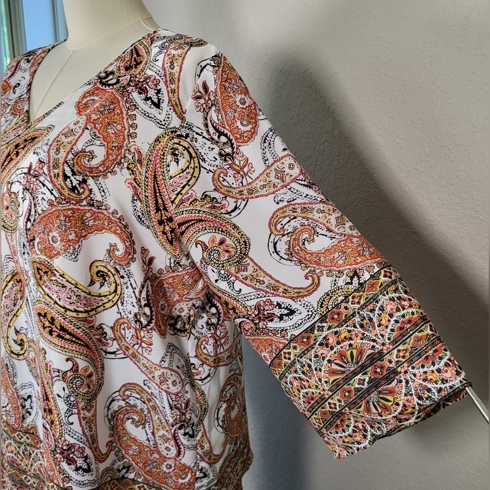 CATO Rust and White Paisley Print Flutter Sleeve Top - Plus Size 18/20W - Picture 7 of 9